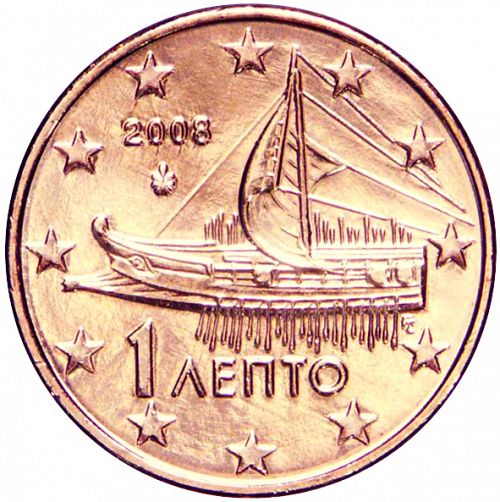 1 cent Obverse Image minted in GREECE in 2008 (1st Series)  - The Coin Database