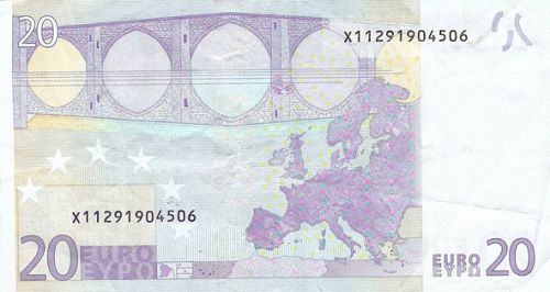 20 € Reverse Image minted in · Euro notes in 2002X (1st Series - Architectural style 