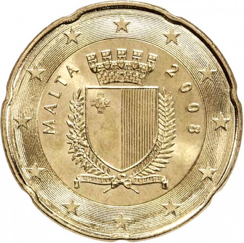 20 cent Obverse Image minted in MALTA in 2008 (1st Series - New Reverse)  - The Coin Database