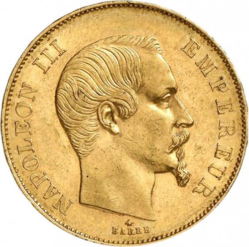 50 Francs Obverse Image minted in FRANCE in 1855BB (1852-1870 - Napoléon III)  - The Coin Database