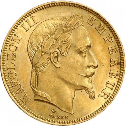 50 Francs Obverse Image minted in FRANCE in 1866A (1852-1870 - Napoléon III)  - The Coin Database