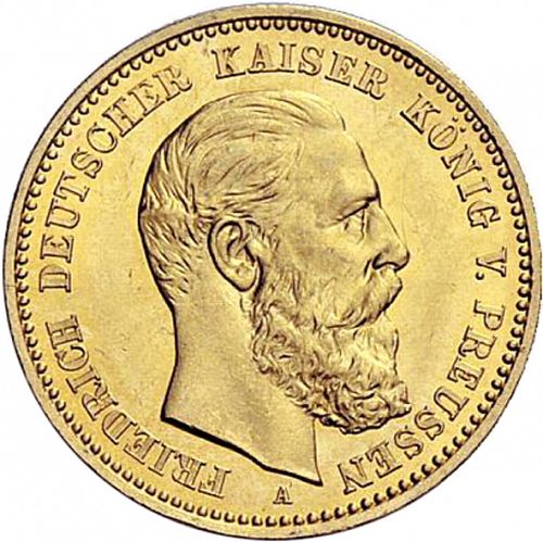 10 Mark Obverse Image minted in GERMANY in 1888A (1871-18 - Empire PRUSSIA)  - The Coin Database