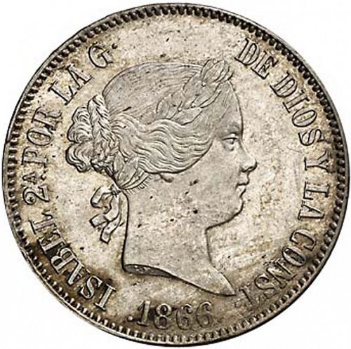 1 Escudo Obverse Image minted in SPAIN in 1866 (1865-68  -  ISABEL II - 2nd Decimal Coinage)  - The Coin Database