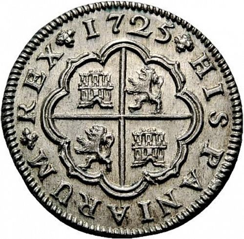 2 Reales Reverse Image minted in SPAIN in 1725J (1700-46  -  FELIPE V)  - The Coin Database