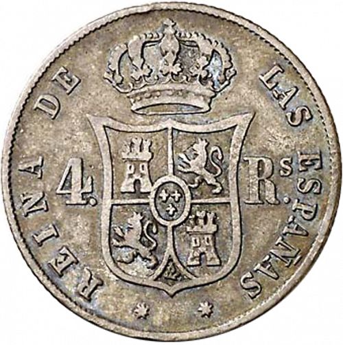 4 Reales Reverse Image minted in SPAIN in 1855 (1849-64  -  ISABEL II - Decimal Coinage)  - The Coin Database